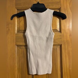 Beige Sleeveless Fitted Ribbed Knit Sweater Vest Top, NEVER WORN